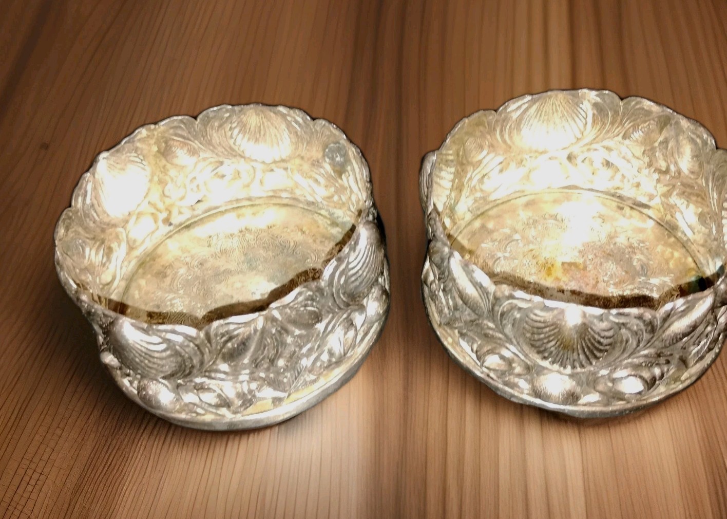 Vtg Pair of Nautical Themed Silver Plate Wine Coasters, Stamped Portugal