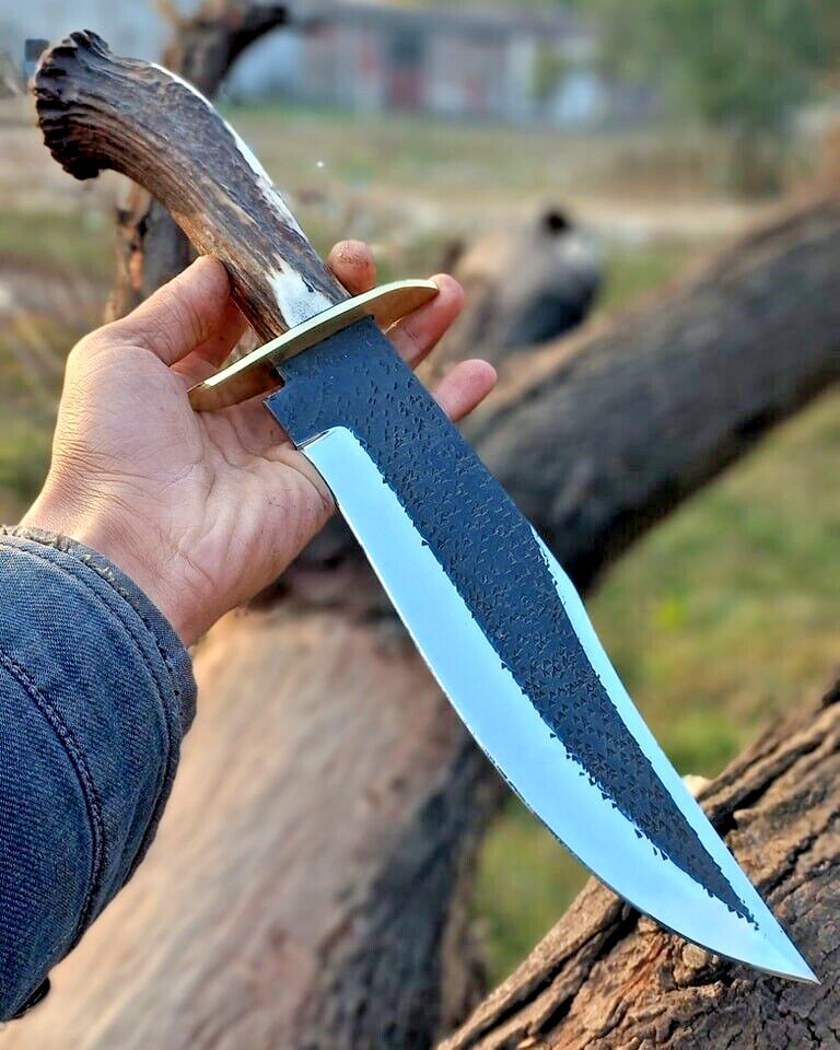 17" CUSTOM HAND MADE D2 STEEL HUNTING KNIFE BOWIE KNIFE WITH STAG HANDLE EDC
