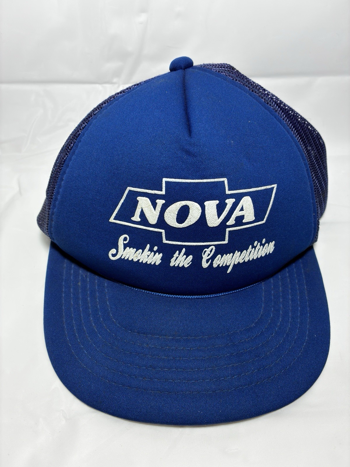 Chevy Nova Smokin' The Competition Trucker Mesh Hat/Cap Blue - SPOTS ON FOAM
