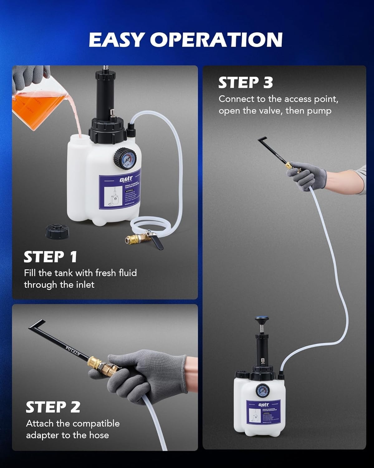 Effortless Transmission Fluid Transfer Pump with Organized Adapter Storage