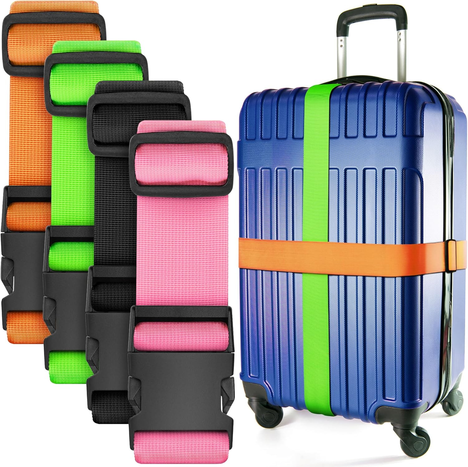 Luggage Straps for Suitcases - TSA Approved - Multicolored, 4 PK - Premium Nylon