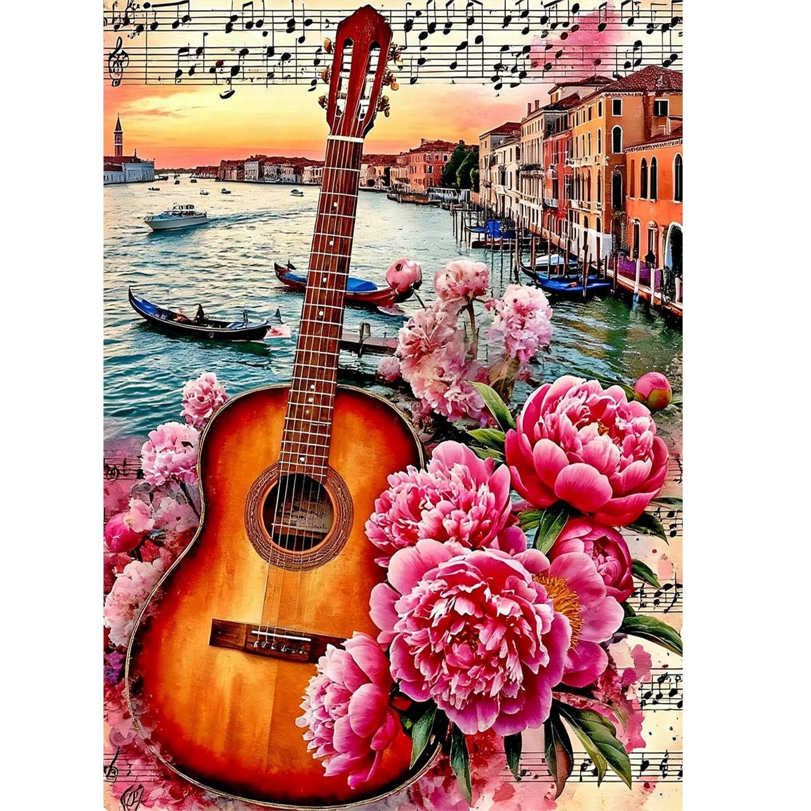 5D Diamond Painting Kits for Adults, Venice Sunset Guitar Diamond Art Kits for A