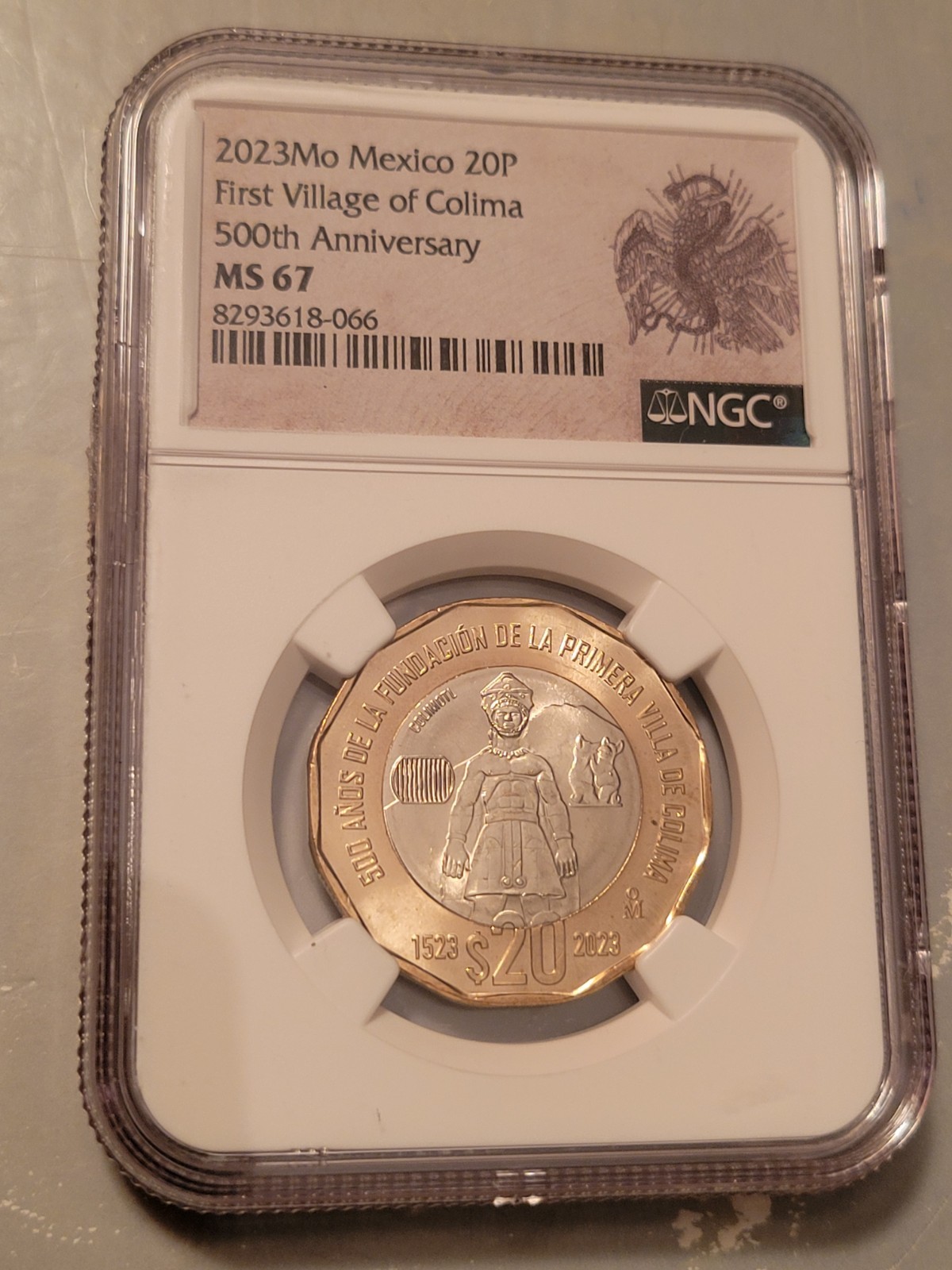 2023 Mo MEXICO 20P VILLAGE OF COLIMA 500th ANNIVERSARY - NGC MS67 - Bi-Metallic