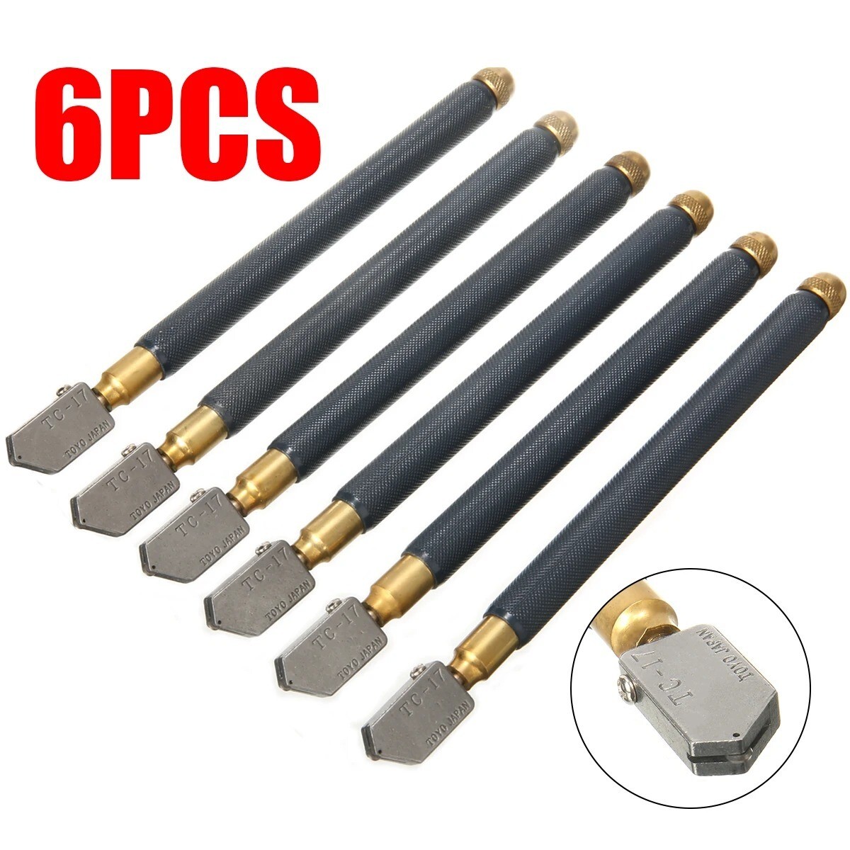 Oil Glass Cutter Metal Handle diamond Straight Head cutting hand Tool 6pcs Set