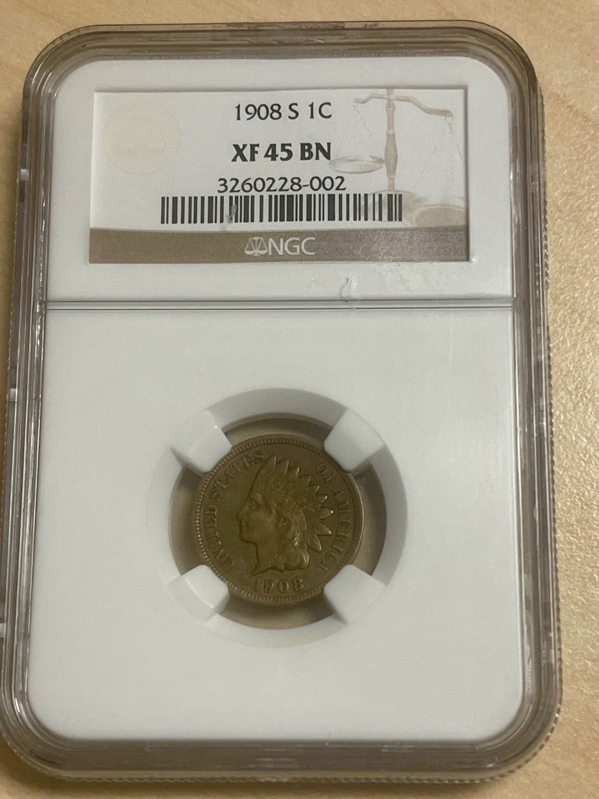 1908-S Indian Head Penny (NGC XF45)