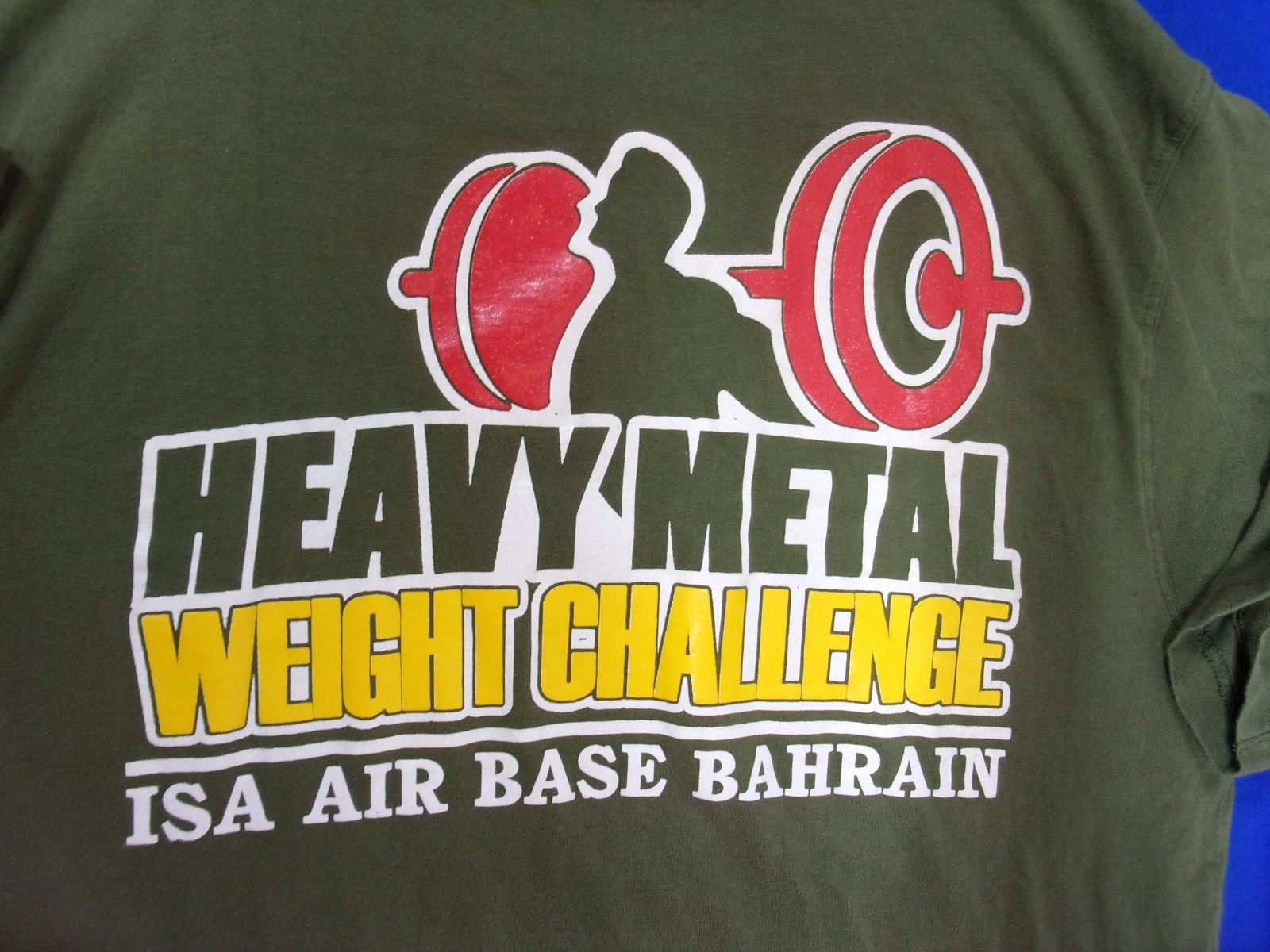 DISCONTINUED ORIGINAL WEIGHT CHALLENGE ISA AIR BASE BAHRAIN OD GREEN SHIRT XL