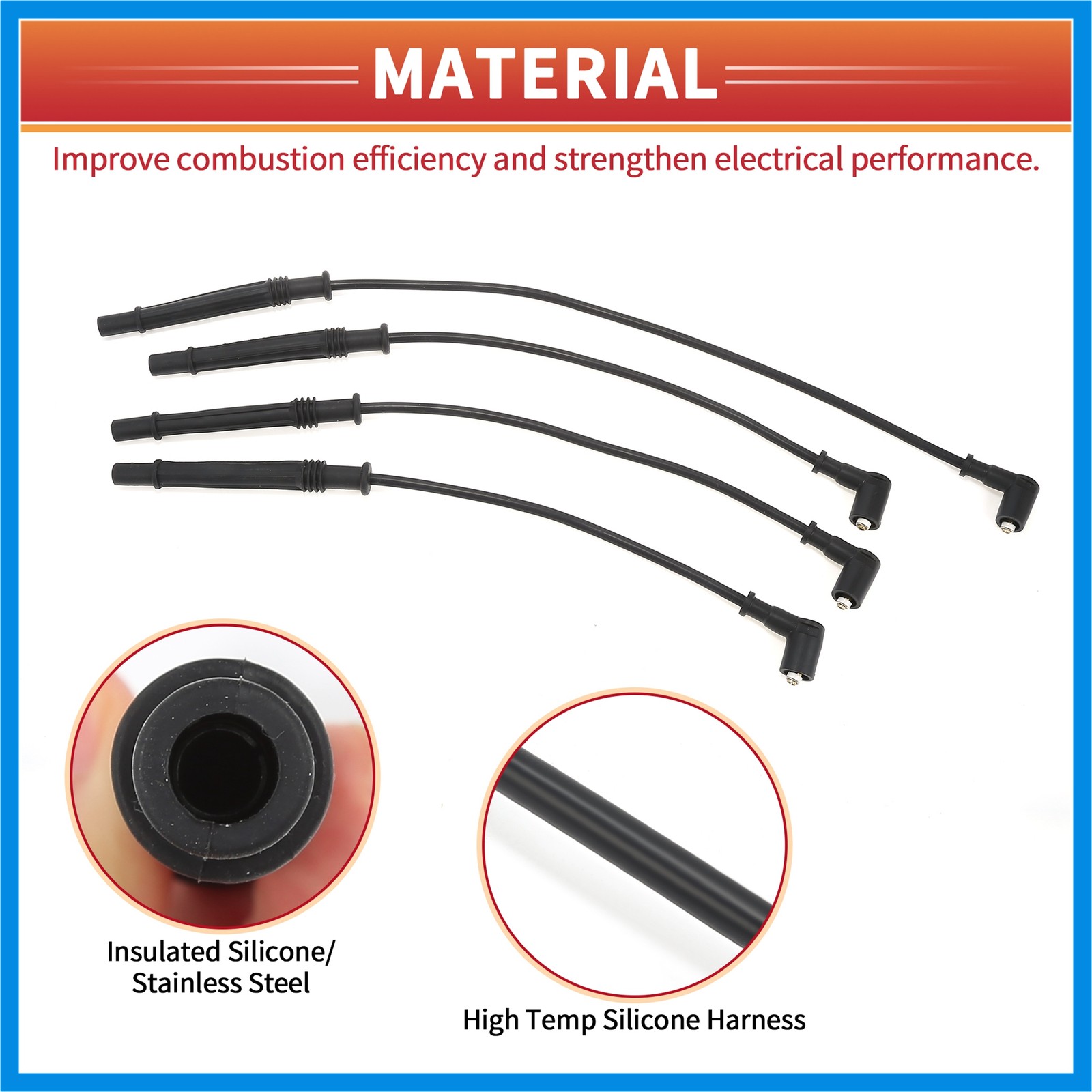 4Pcs Spark Plug Wire Ignition Coil Cable No.8200486877 for Renault Twingo
