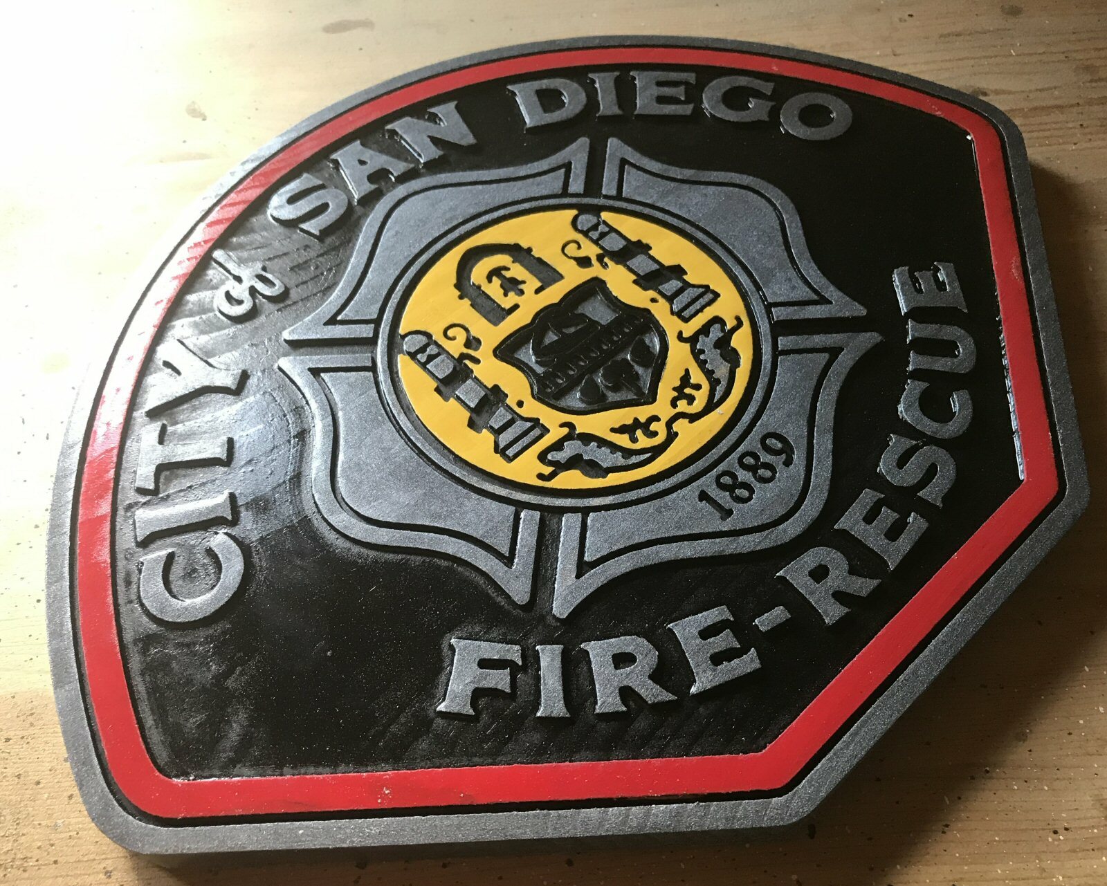Fire Department San Diego 3D routed wood patch plaque sign Custom