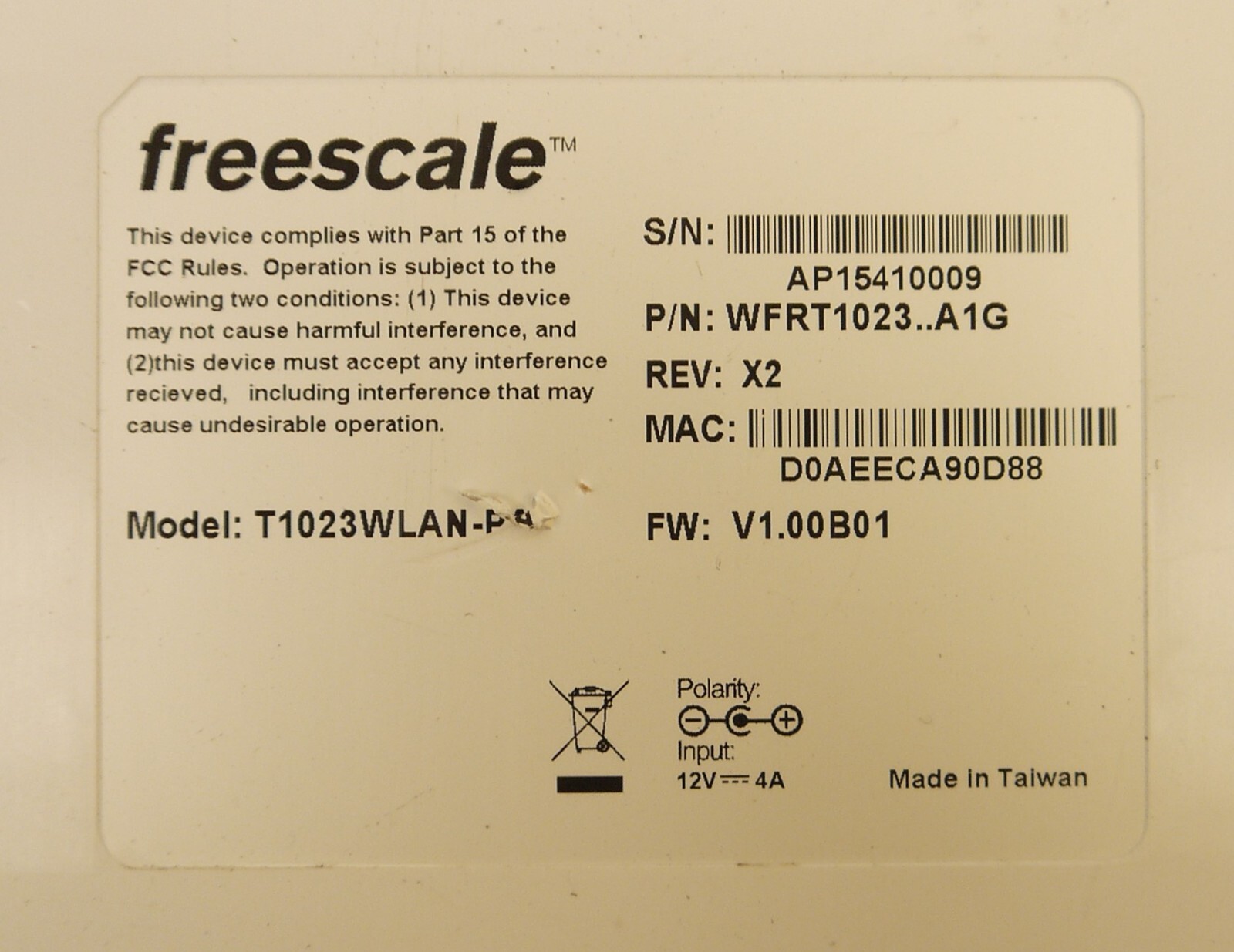 Freescale Enabled T1023WLAN-PA WLAN Access Point w/ Power Supply