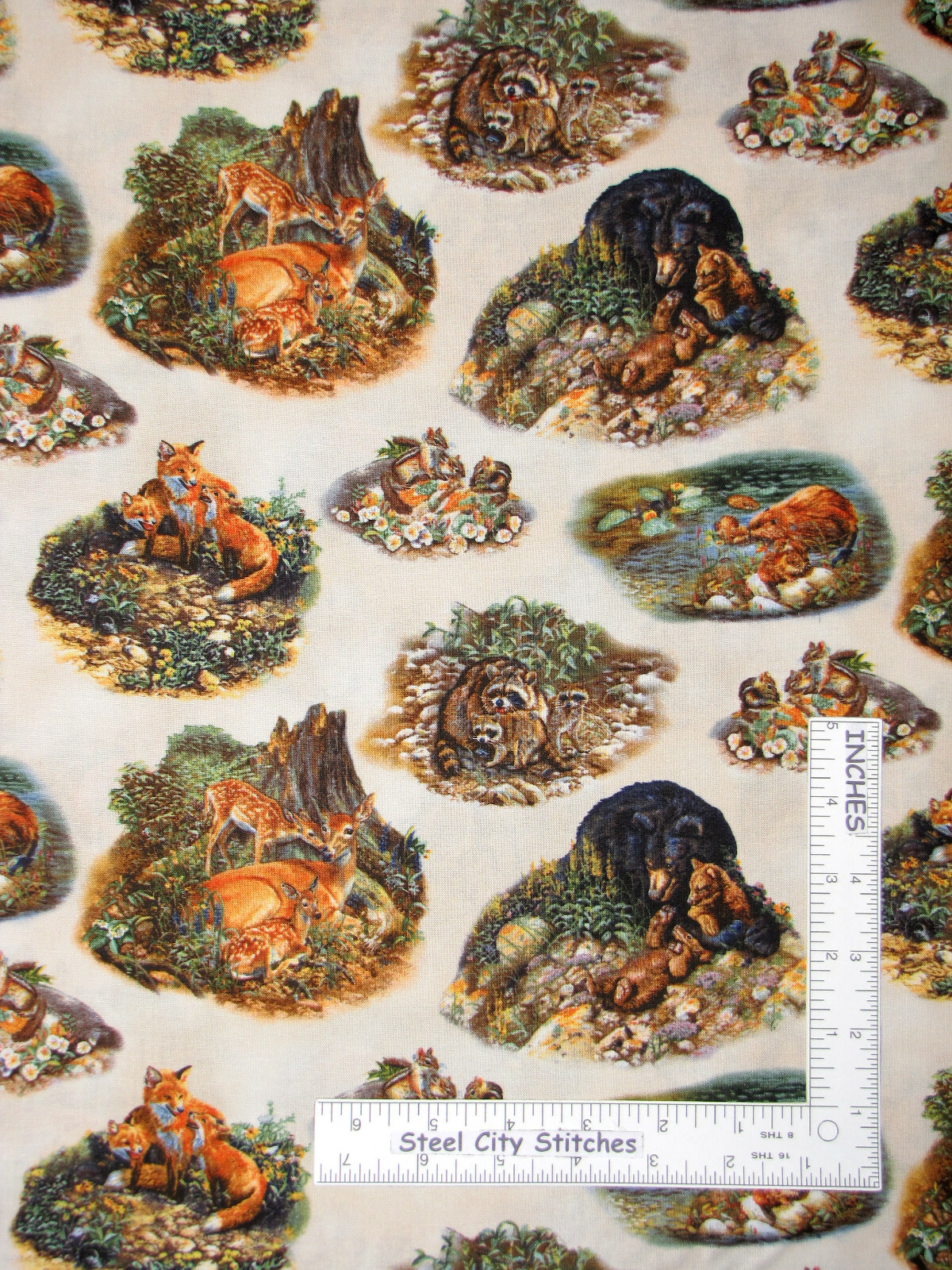 Baby Animal Fabric Woodland Families Cotton 9101 Earth Elizabeths Studio By Yard