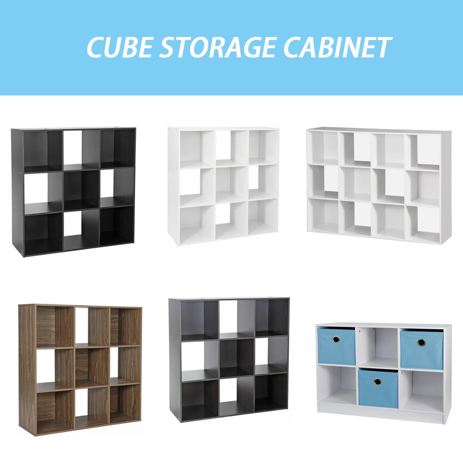 6/9/12 Cube Storage Cabinet Wooden Display Shelf Space Saver Multi-Color