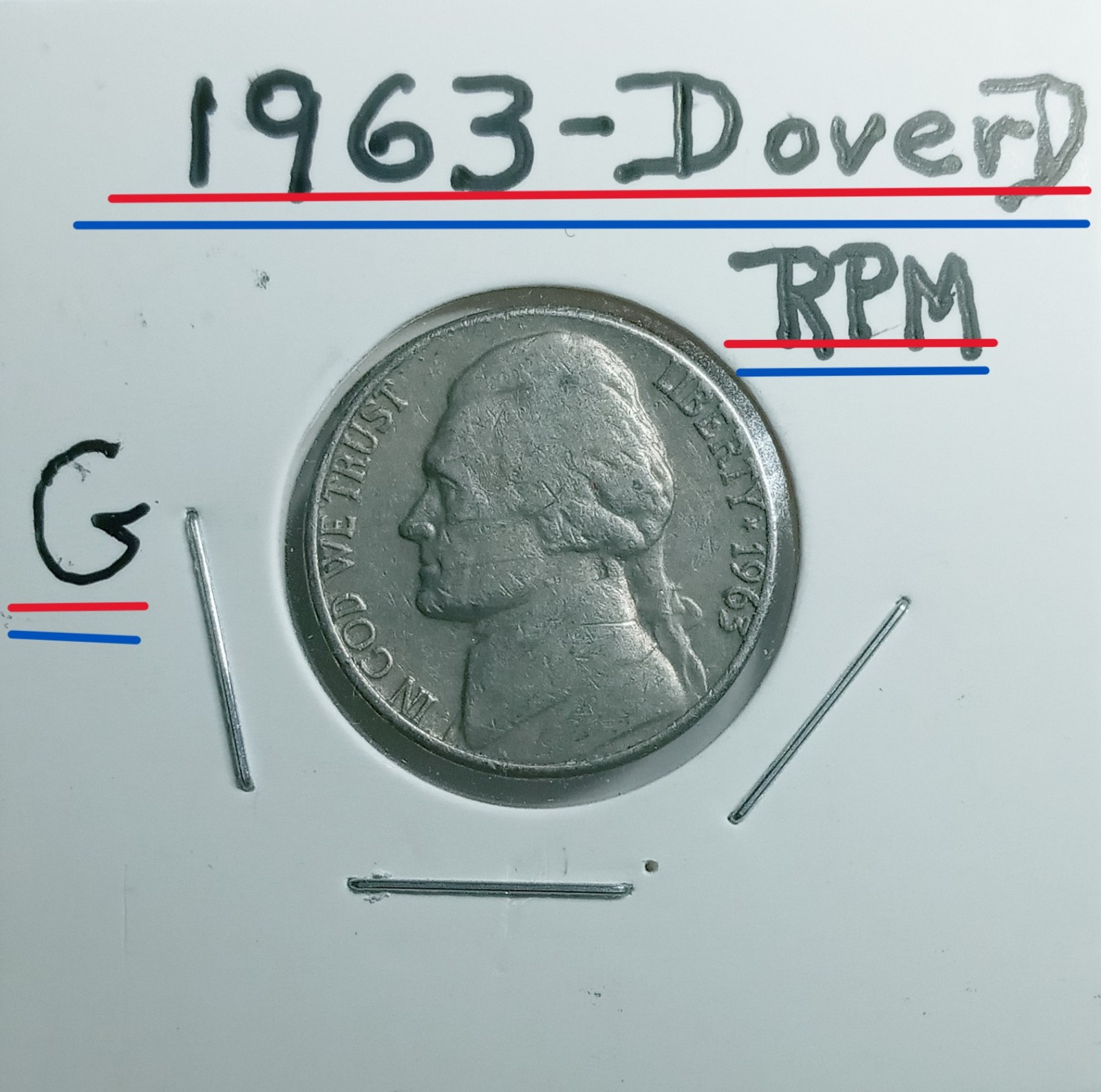 1963 D Jefferson Nickel Error RPM D Over D Good Condition GEMlook at Pics & see
