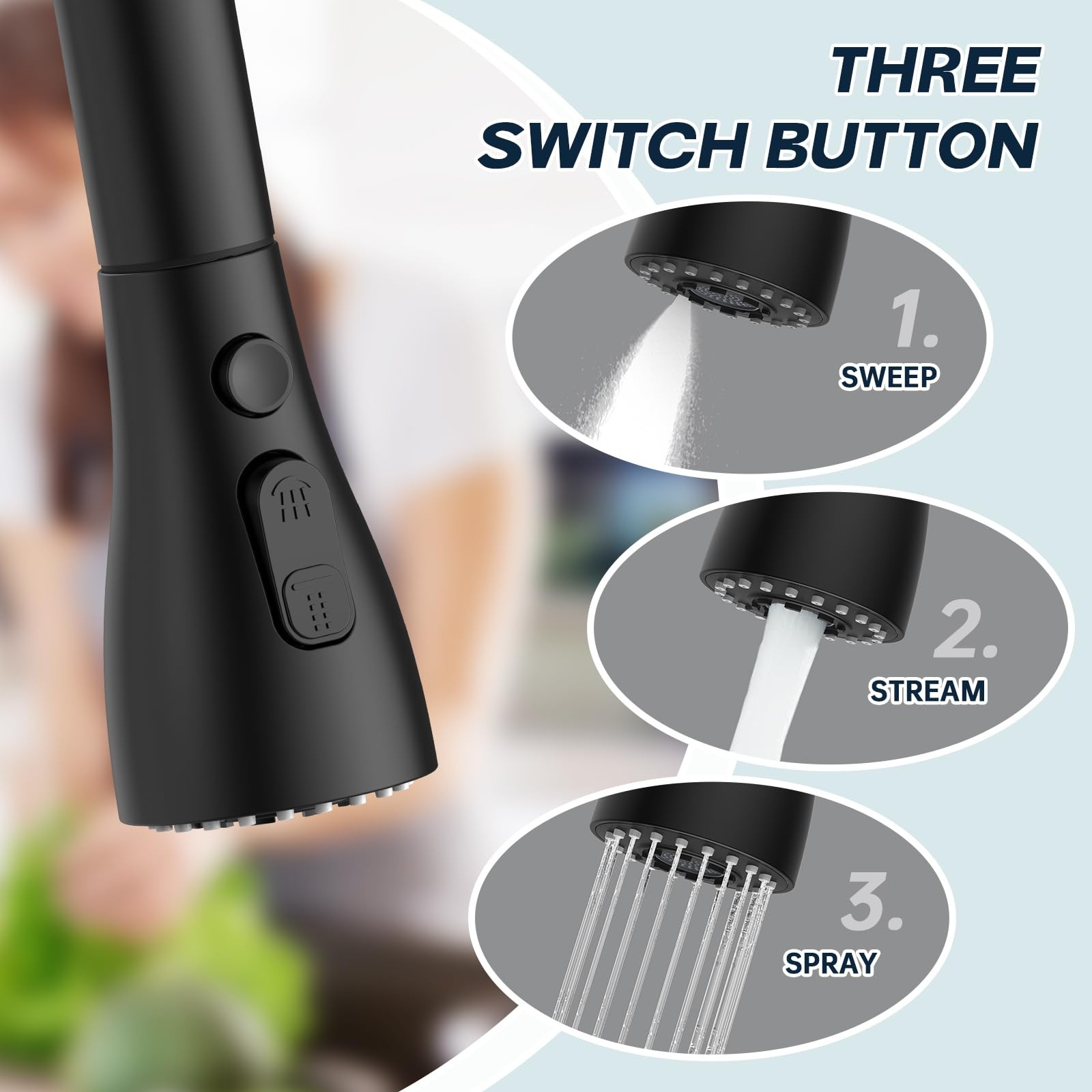 DEERFEI Pull down Kitchen Faucet Head Replacement 3 Modes Sprayer Matte Black