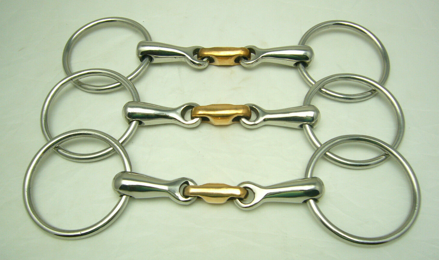 3x Training Bit Water Snaffle Double Broken Stainless Steel / Copper 11.5cm