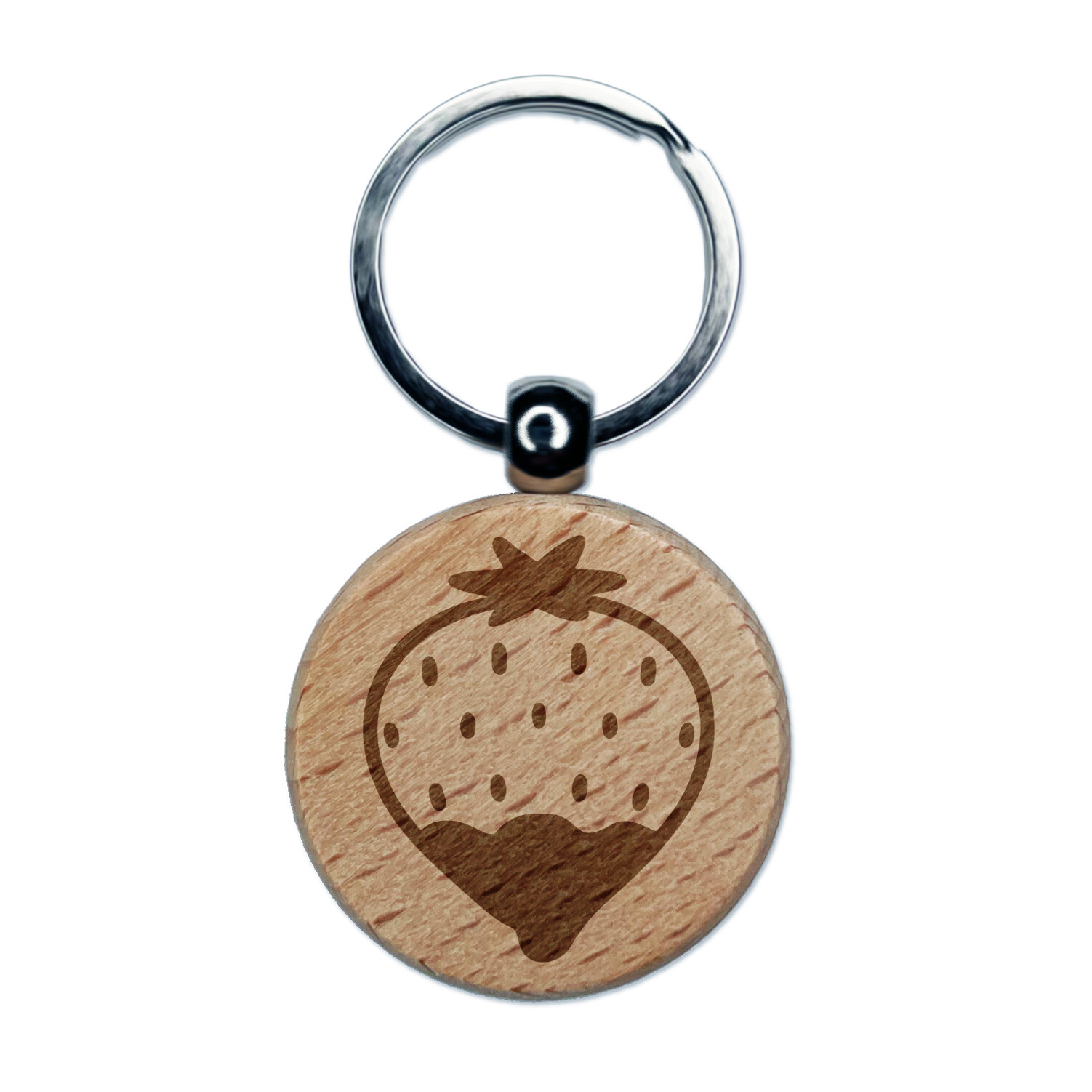 Cute and Delicious Chocolate Covered Strawberry Engraved Wood Round Keychain