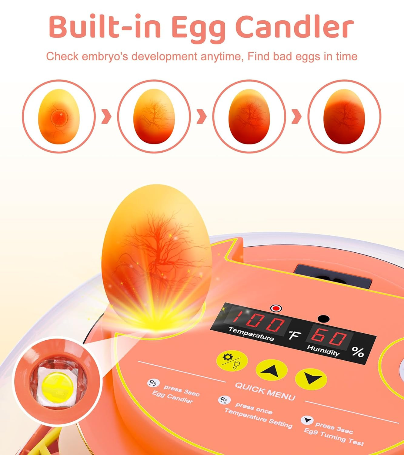 12 Egg Incubator for Hatching Eggs, Smart Temperature and Humidity Control, Auto