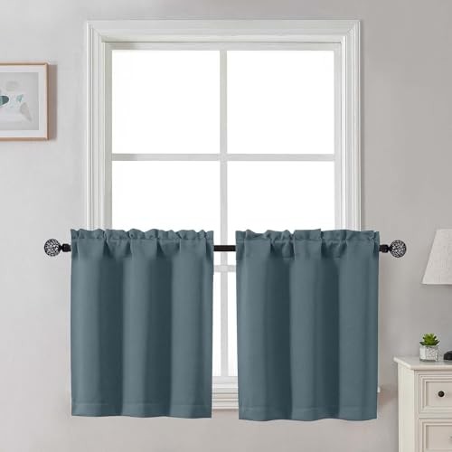 24 Inch Long Tier Curtains for Small 30"W x 24"L (Pack of 2) Stone Blue