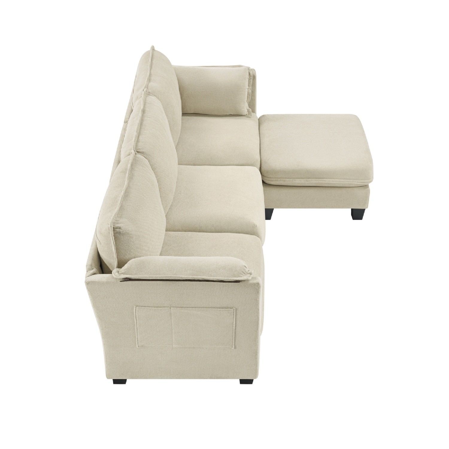 L-Shaped Sofa 4-Seater Modular Couch with Ottoman & Detachable Armrest Cushion