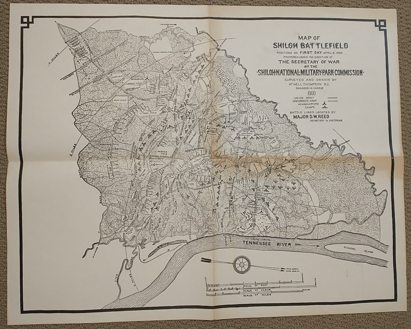 Map of Shiloh Battlefield Tennessee Drawing Battle Lines 21 x 26.5 Reproduction