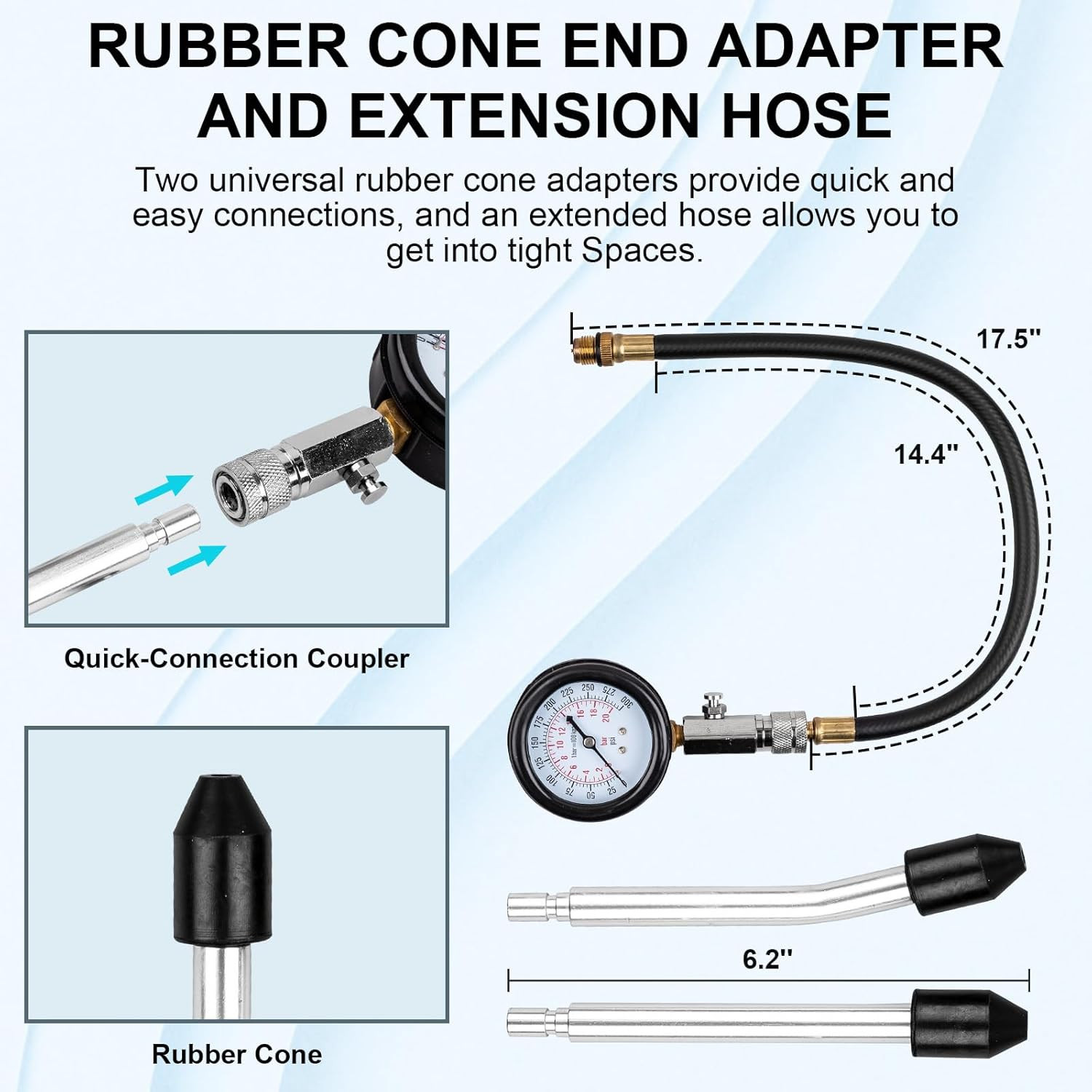 Engine Compression Tester Kit 0-300 PSI Small Engine Gauge Tool 8PCS