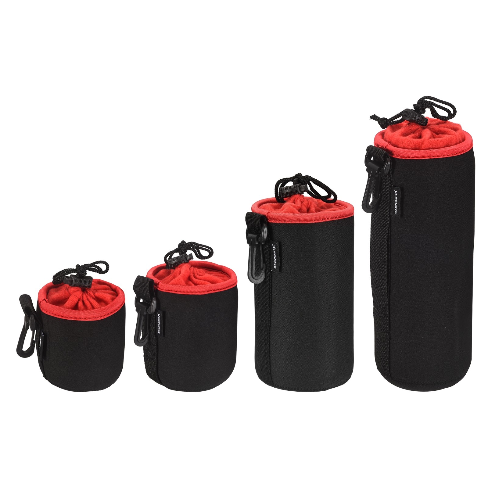 4 Pcs Camera Lens Bag 3.9"/3.7"/3.1" ID x 8.9"/6.7"/4.7"/3.5" -Lens Pouch, Red