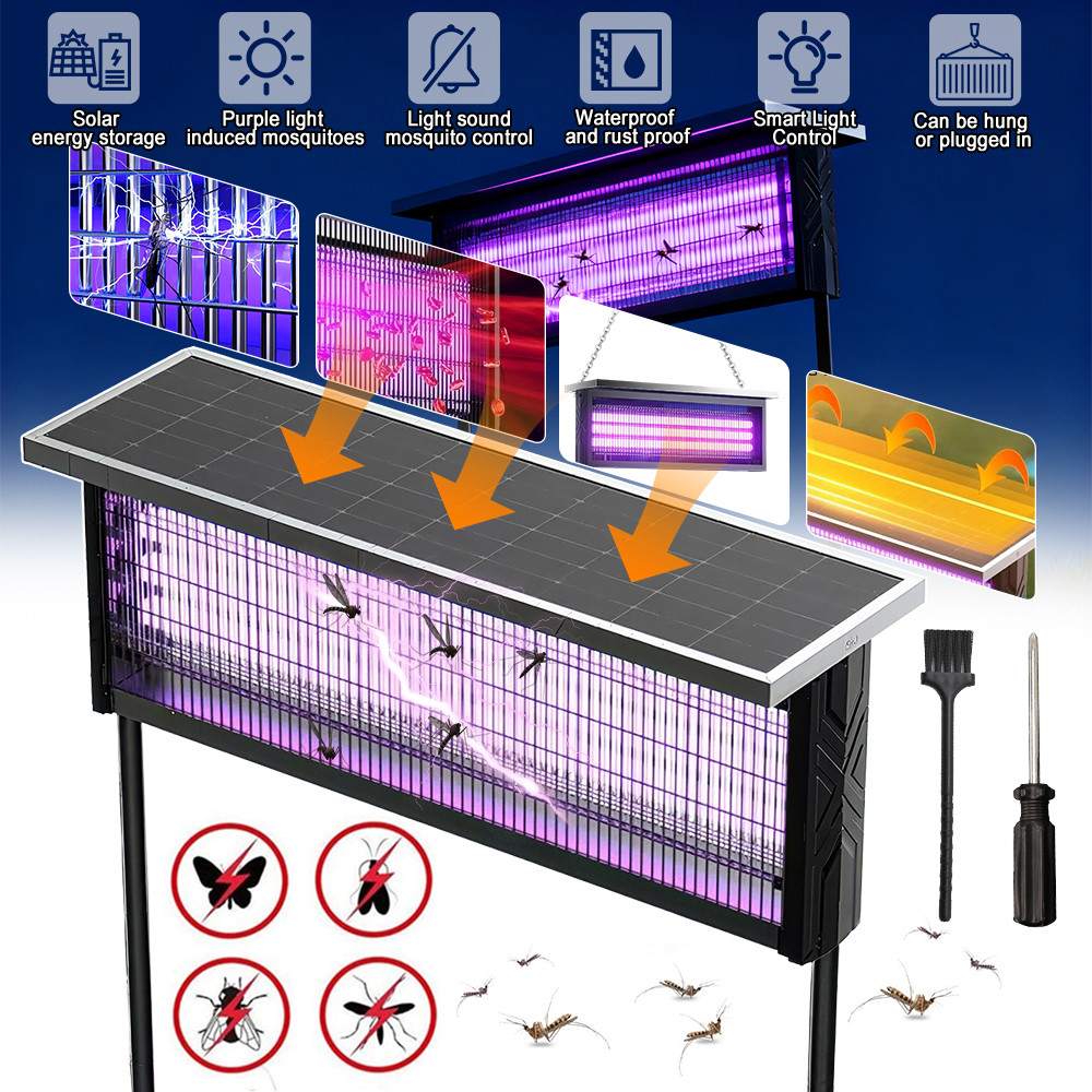 Solar Bug Zapper Outdoor 3500V Mosquito Fly Trap Insect Killer for Backyard US