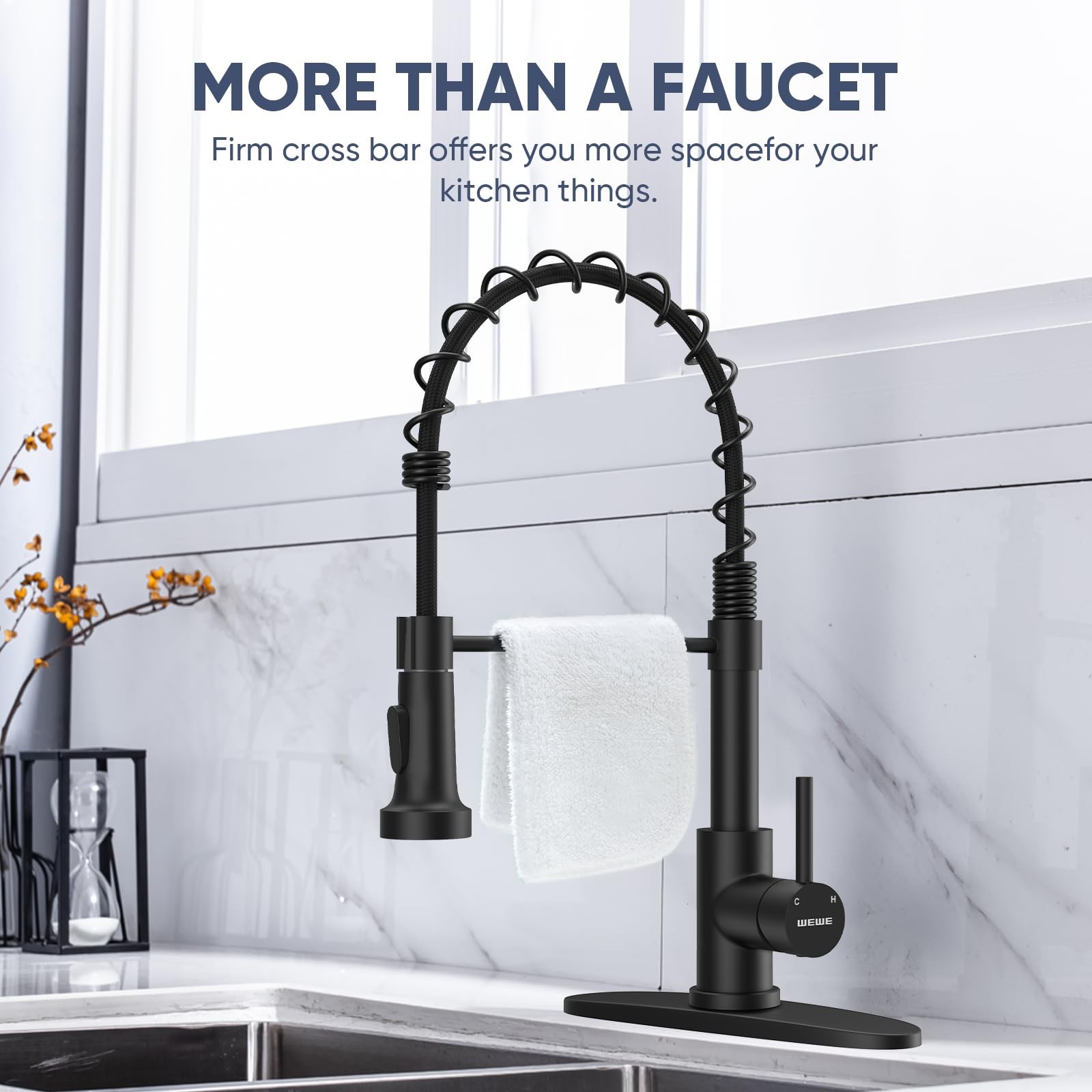 Kitchen Faucets with Pull Down Sprayer Commercial 17 inch Height, Matte Black