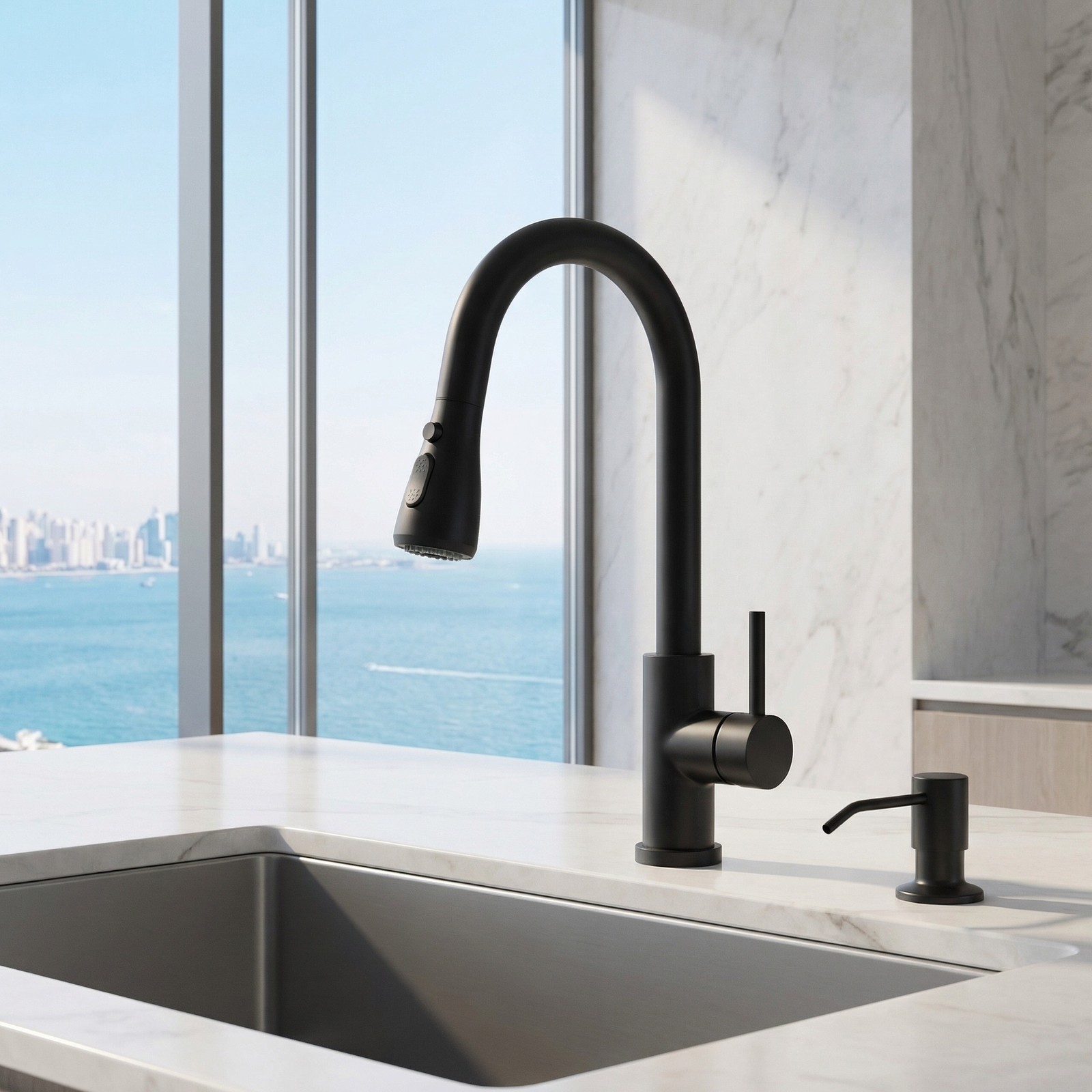 Kitchen Faucet with Pull Down Sprayer & Soap Dispenser for Home, Bar, RV Sink