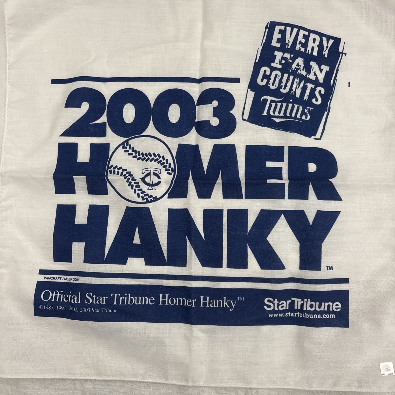 2003 Every Fan Counts MN Twins Homer Hanky Official Star Tribune New
