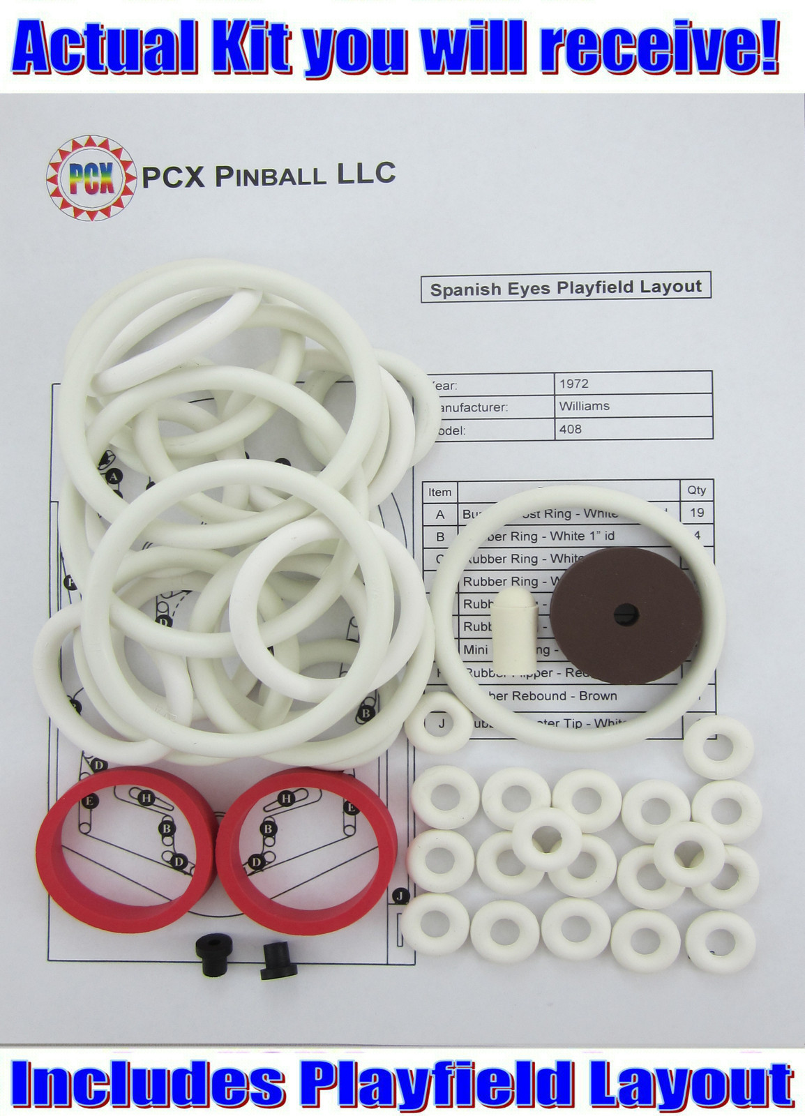 1972 Williams Spanish Eyes Pinball Machine Rubber Ring Kit