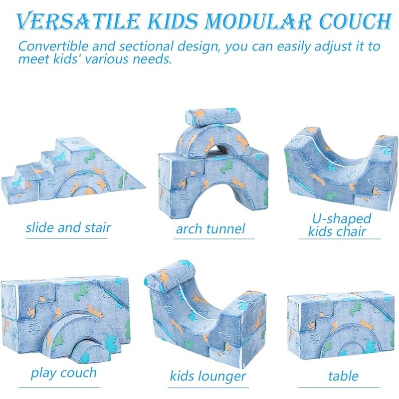 Convertible Kids Couch W/ Slide & Climbing Stairs Soft Foam Play Furniture New