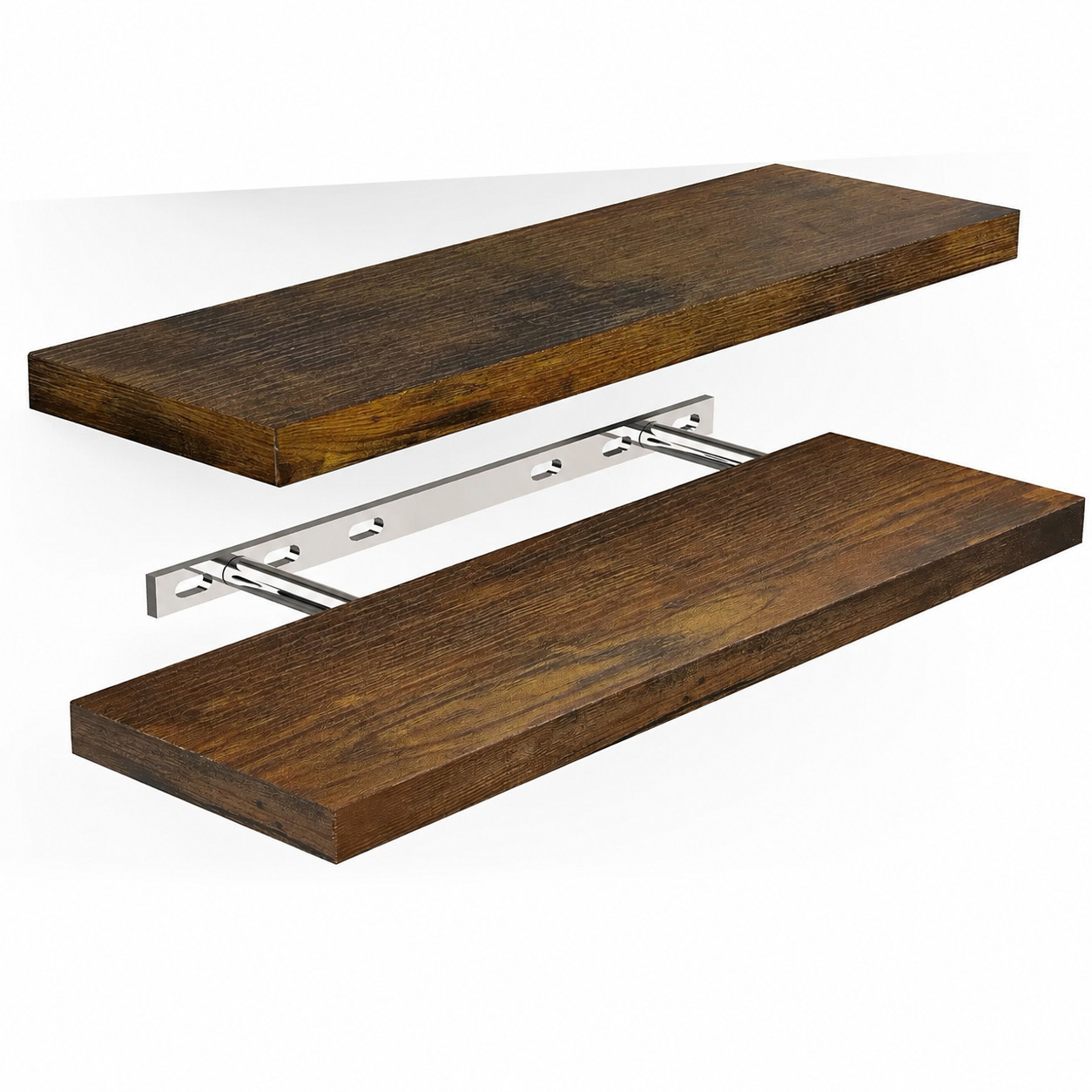 2PCS REAL TIMBER FLOATING SHELF SET WALL SHOP DISPLAY CONCEAL FITTING 40X17cm