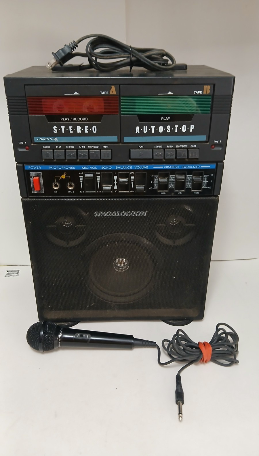 Lonestar K-5 All-in-One Karaoke System Double Cassette EQ Echo Mic Cord