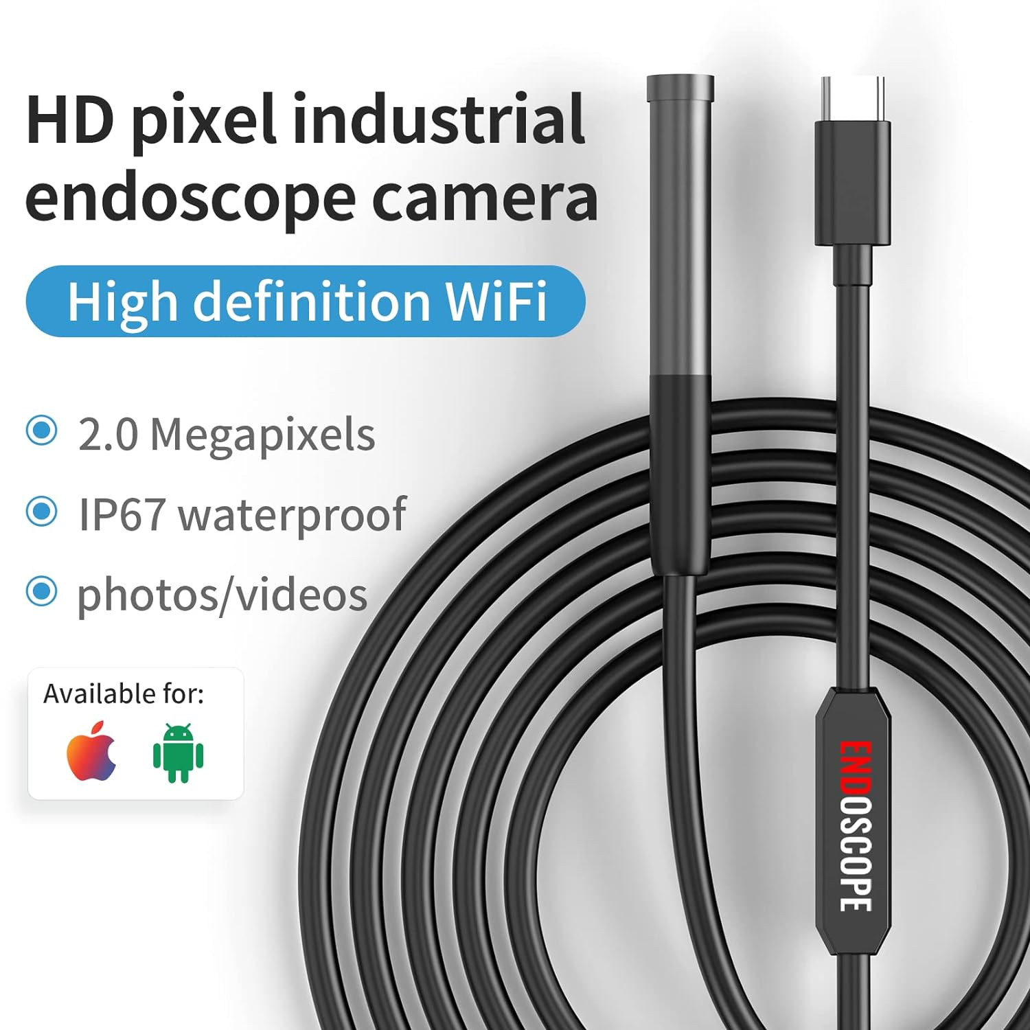 1080P HD Waterproof Endoscope Camera with 6 LED Light-Borescope with 9.8FT Cable