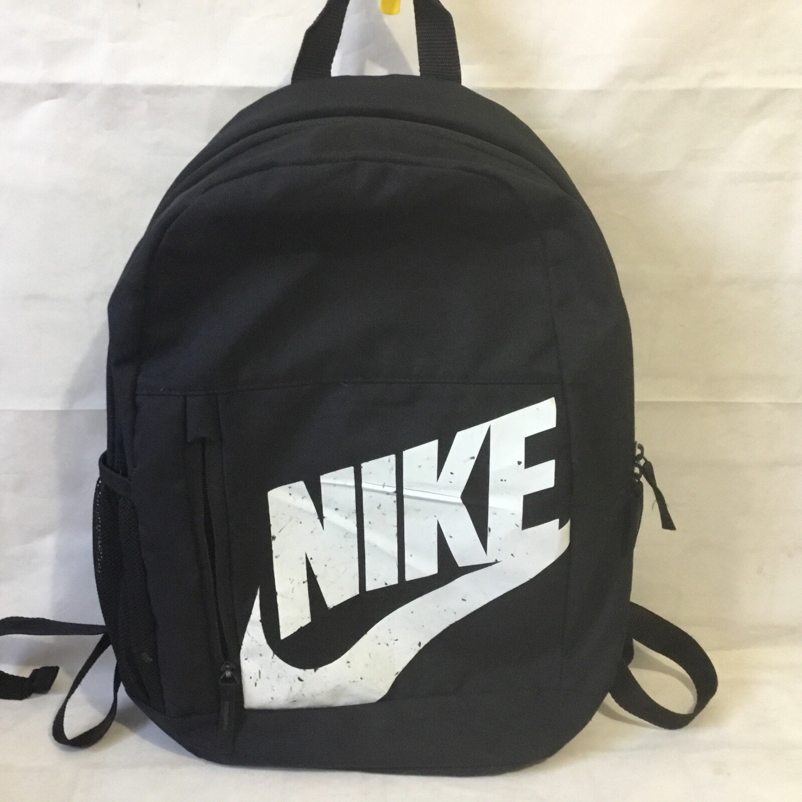 Nike Backpack Book Bag Gym Black w White Logo Large Letters Zip Net Compartments