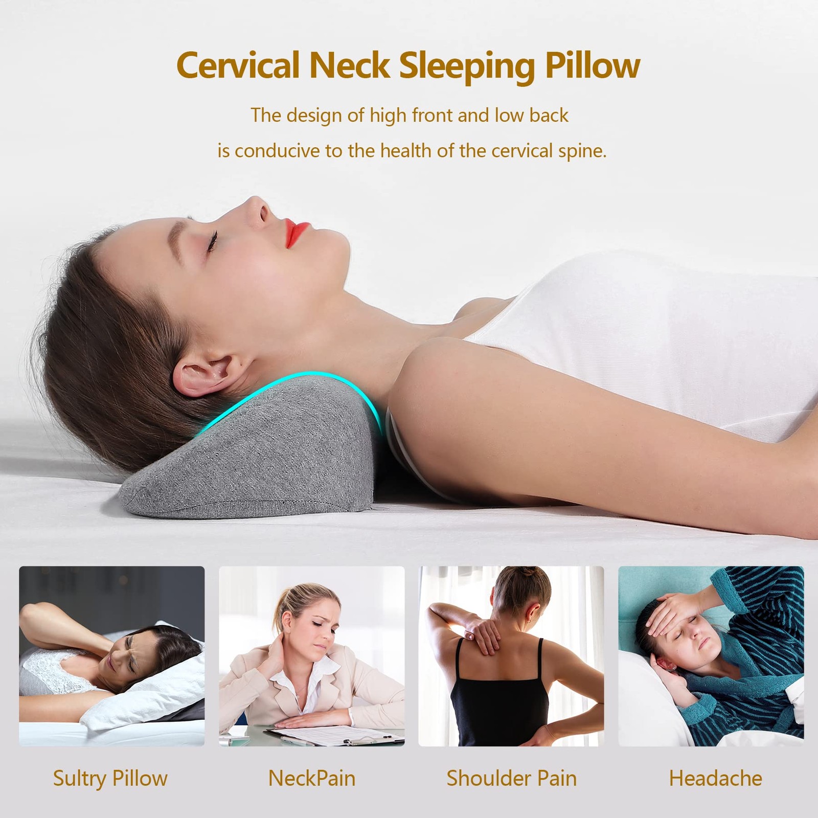 Memory Foam Cervical Neck Pillow for Pain Relief Sleeping Support