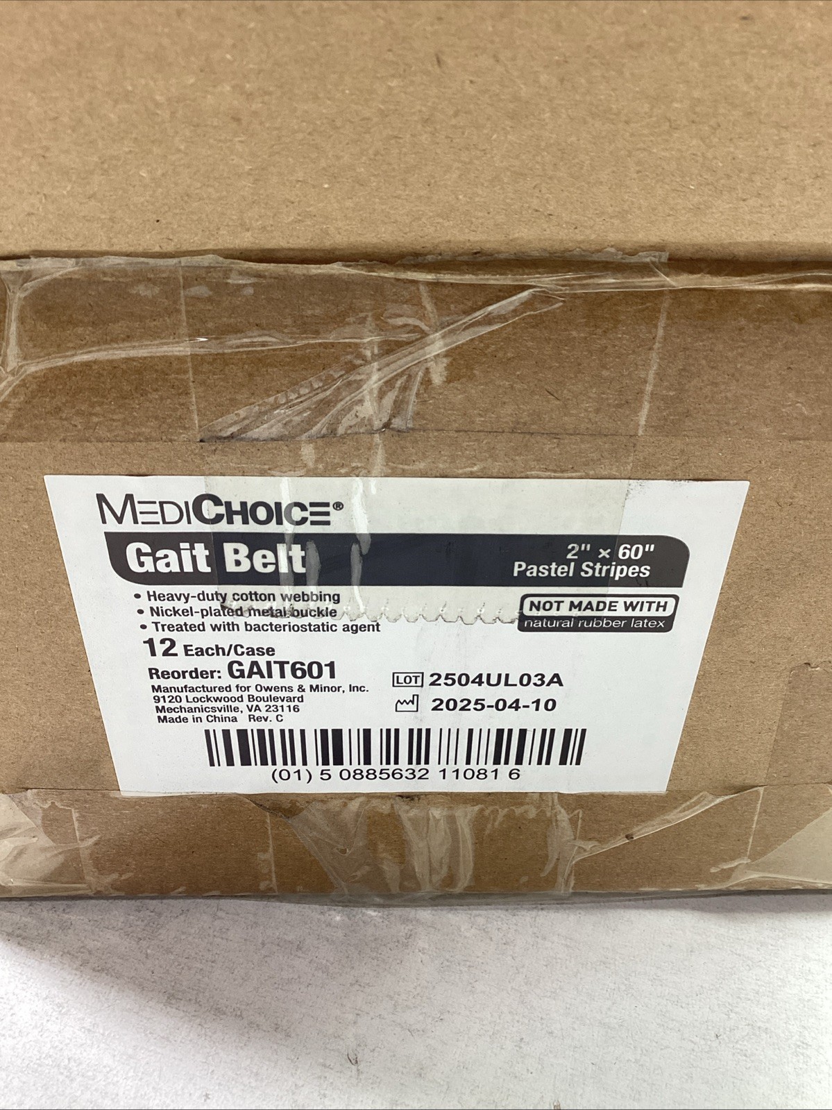 Box of 12 Medichoice Gait Belt 2" x 60"