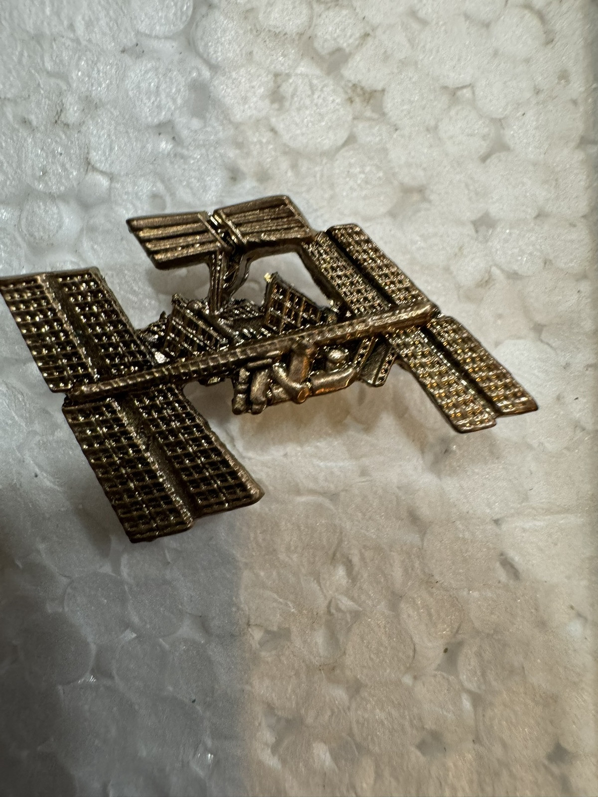 Vintage NASA international Space Station Lapel Pin gold color metal 1998