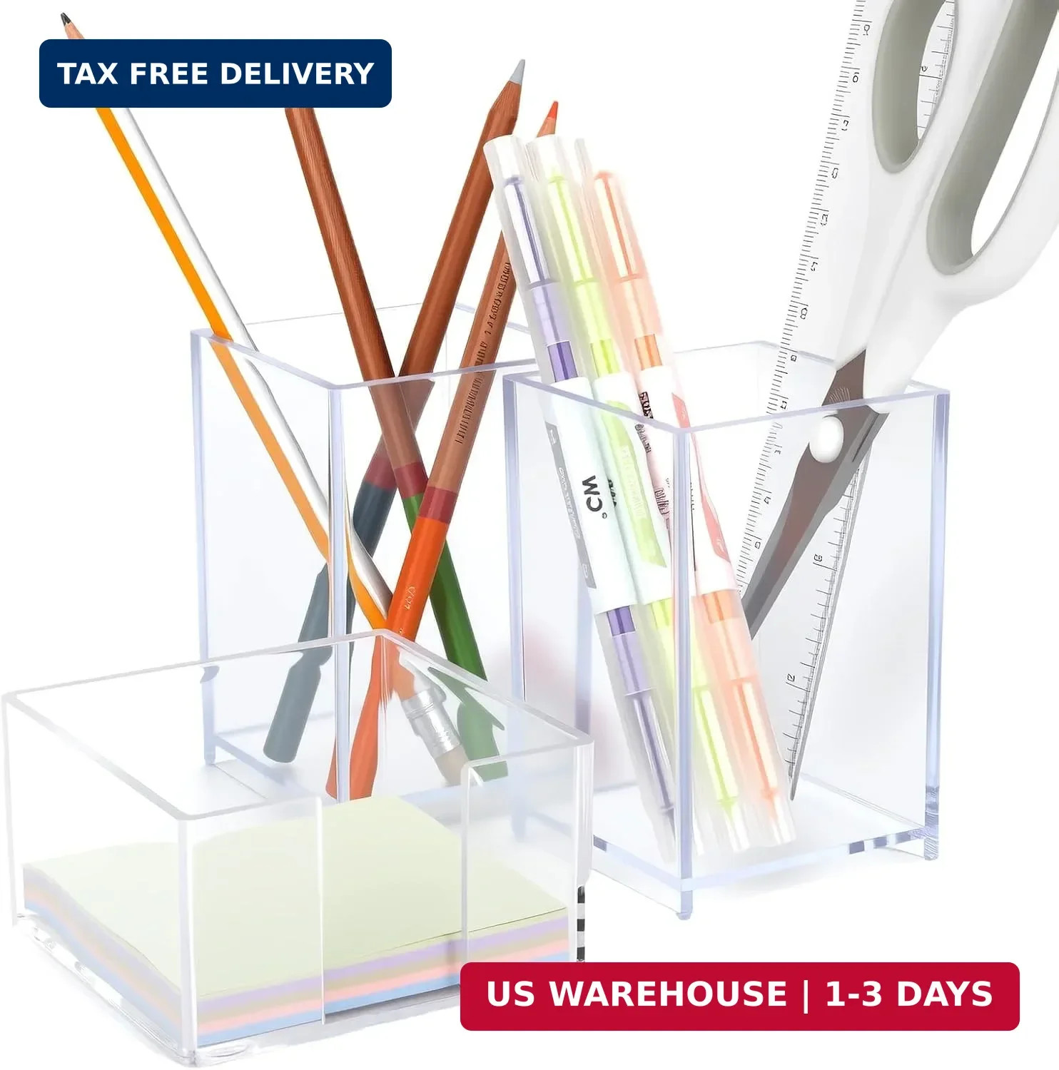3 Pcs Acrylic Pen Pencil holder and Sticky Note Holder,Clear Desk Organizer,Desk