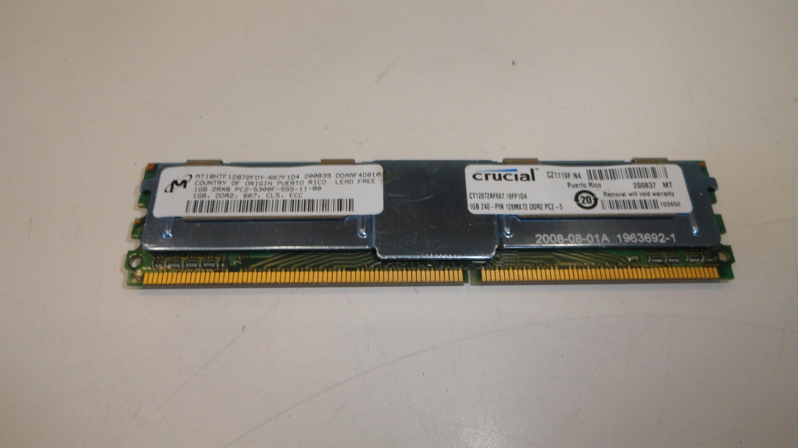 BB3: 1GB Micron Ram MT18HTF12872FDY-667F1D4