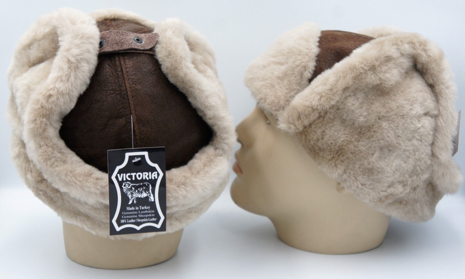 100% Sheepskin Shearling Leather Hat Trapper Ushanka Hunting M-3XL ESPRESSO/TEAK