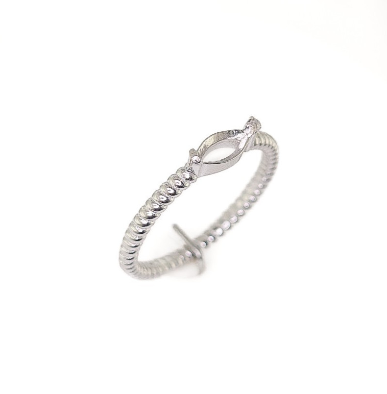 8 x 4 mm Marquise Side Set Rope Shank Ring Setting Sterling Silver