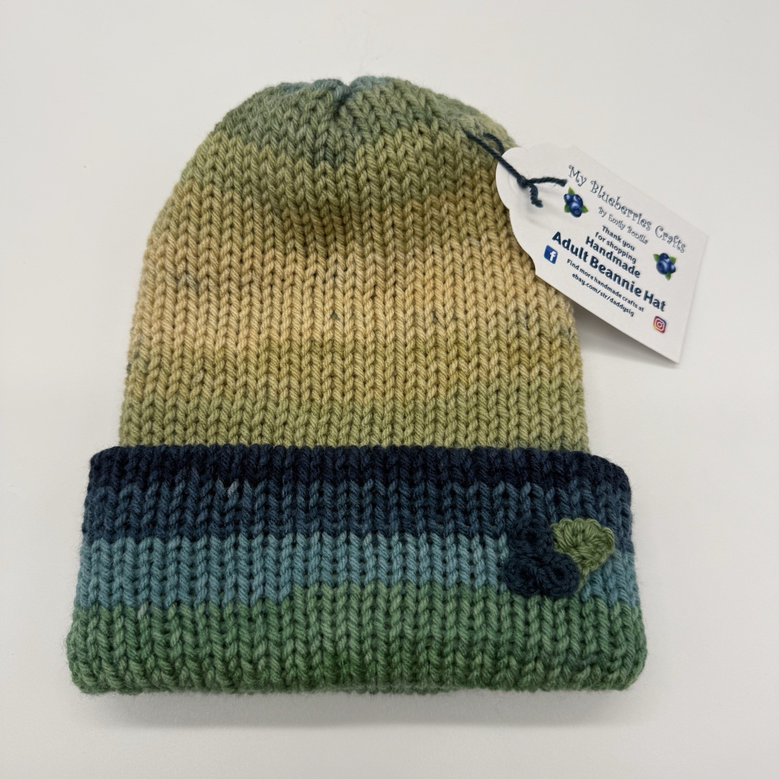 New My Blueberries Crafts Adult Blues, Greens n Cream Ombre Knitted Winter Hat