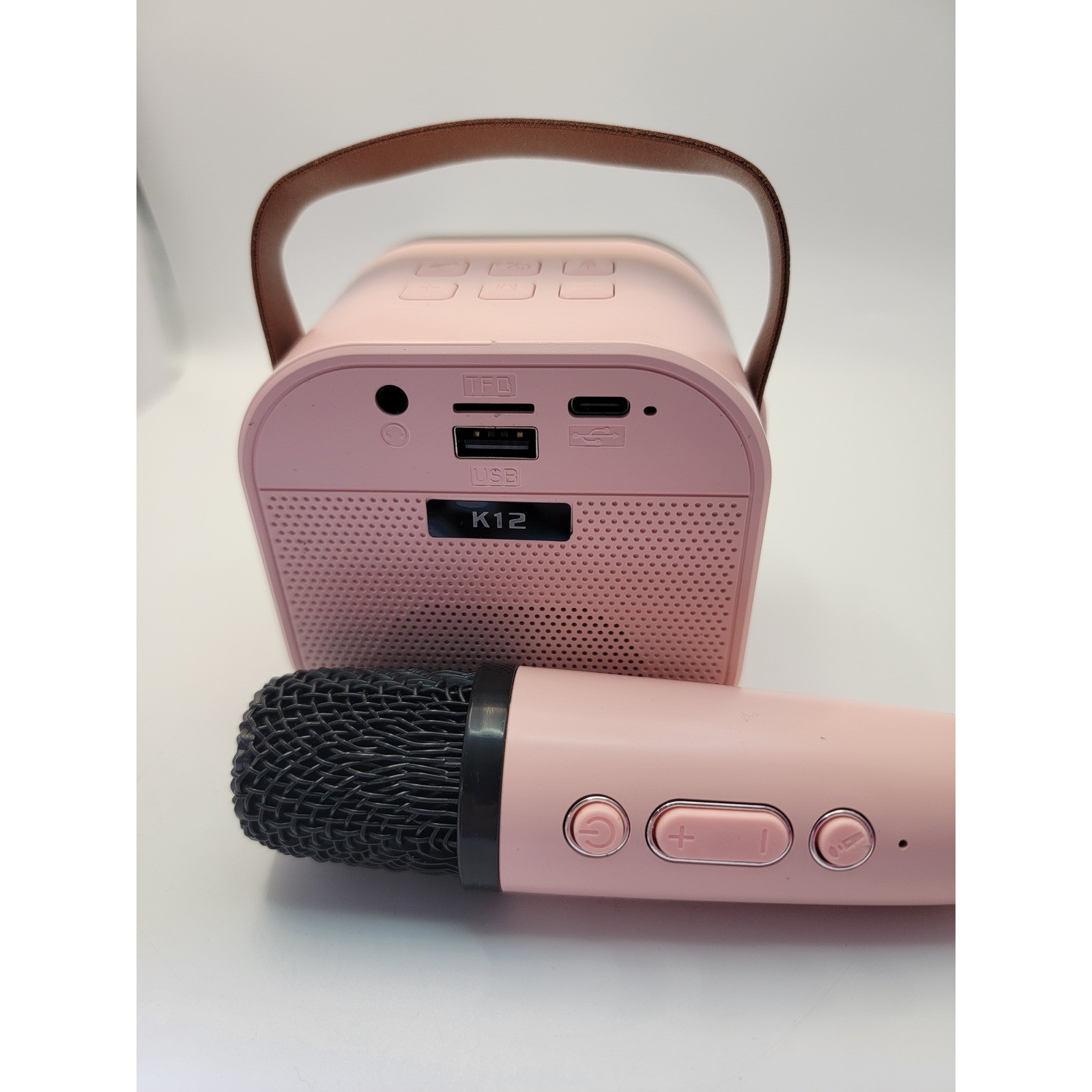 Mini Karaoke Machine Pink Wireless Microphone Bluetooth Speaker-tested A12-487