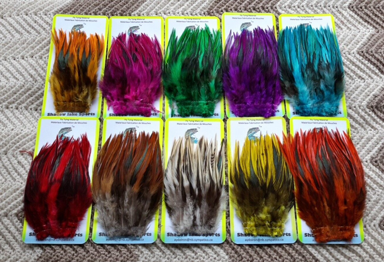 Fly Tying Saddle  Feather.  (10) large Pack.. assorted Colors.. Free Shipping.