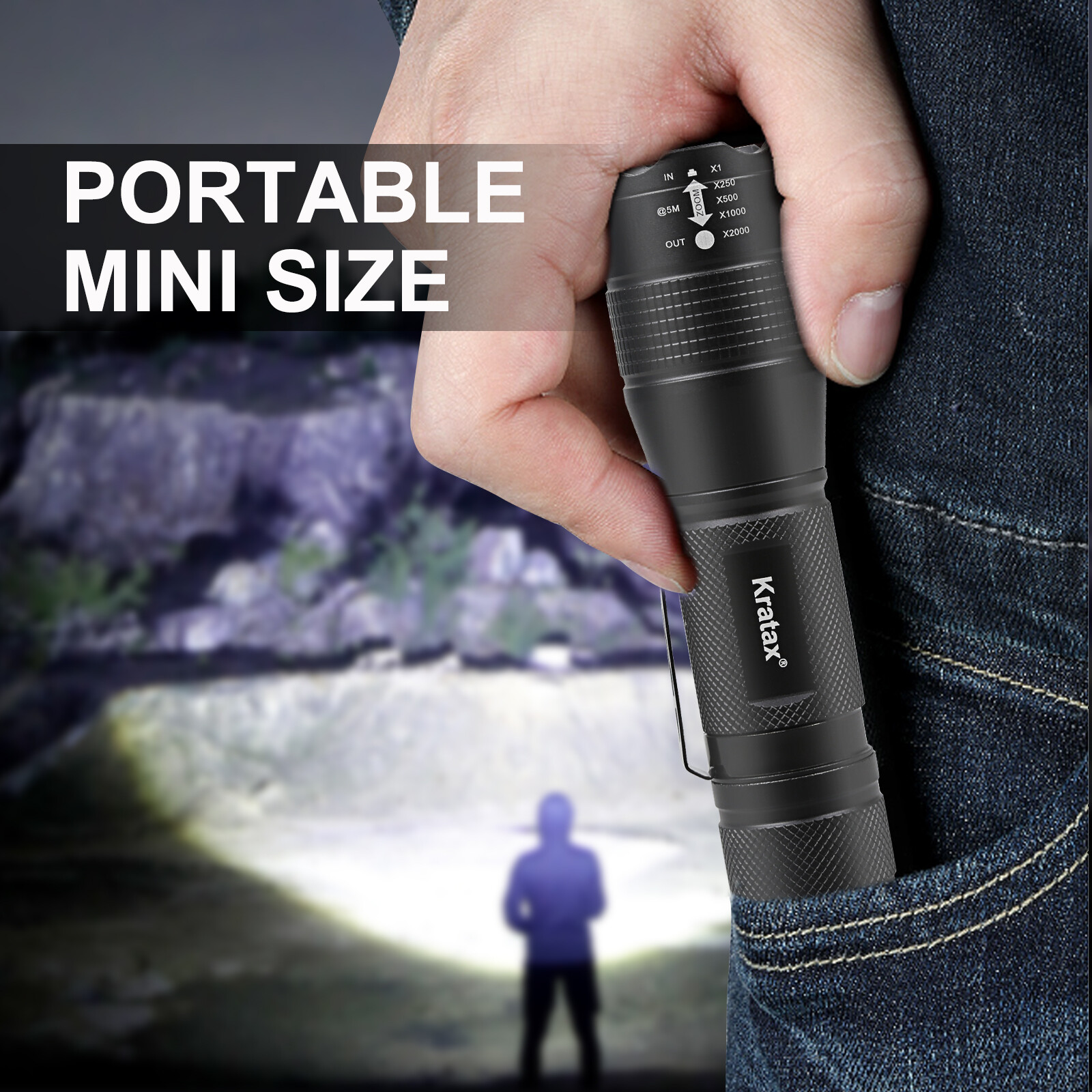 Small & Extremely 5.3oz Zoomable LED Tactical Handheld Flashlight with Batteries
