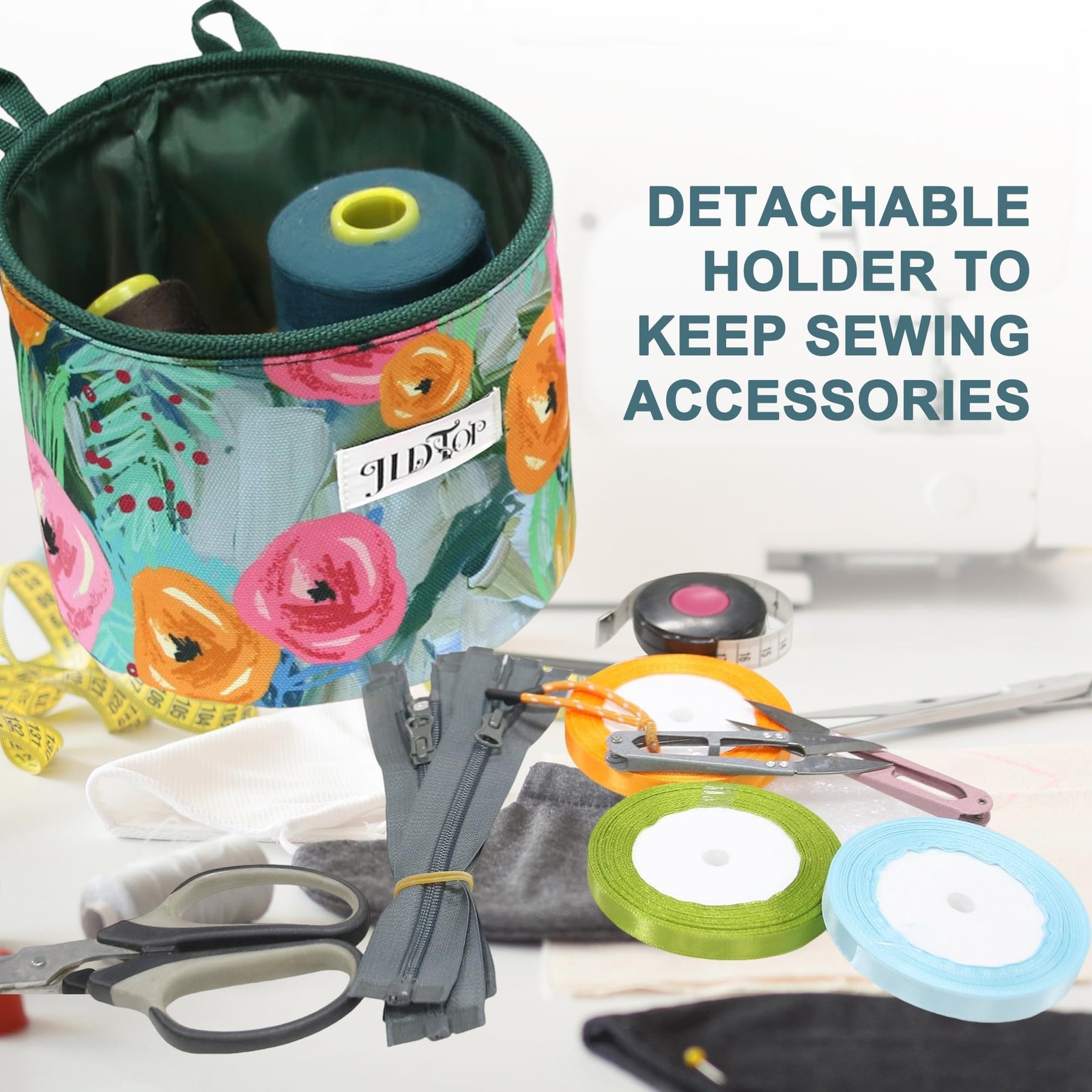Sewing Machine Pad for Table with Pockets, Non-Slip Floral Mat, Organizer for...