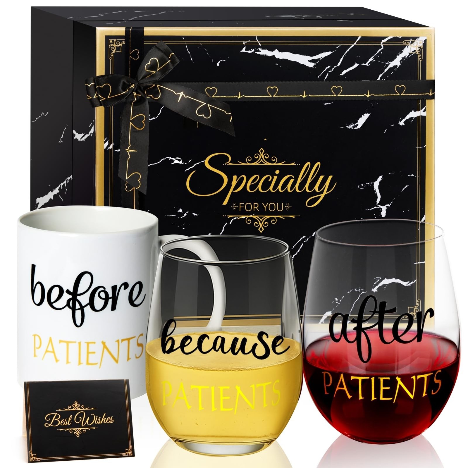 Before Patients Coffee Mug After Patients and Because Patients Stemless Wine ...