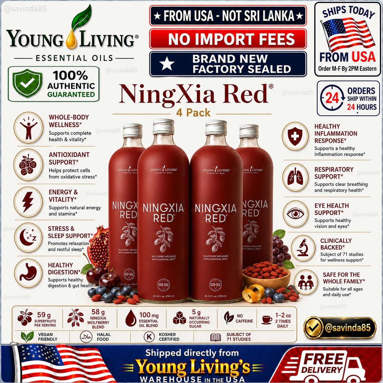 NingXia Red Young Living Essential Oils (4 Bottles x 750ml) Sealed!🚚From USA🚚
