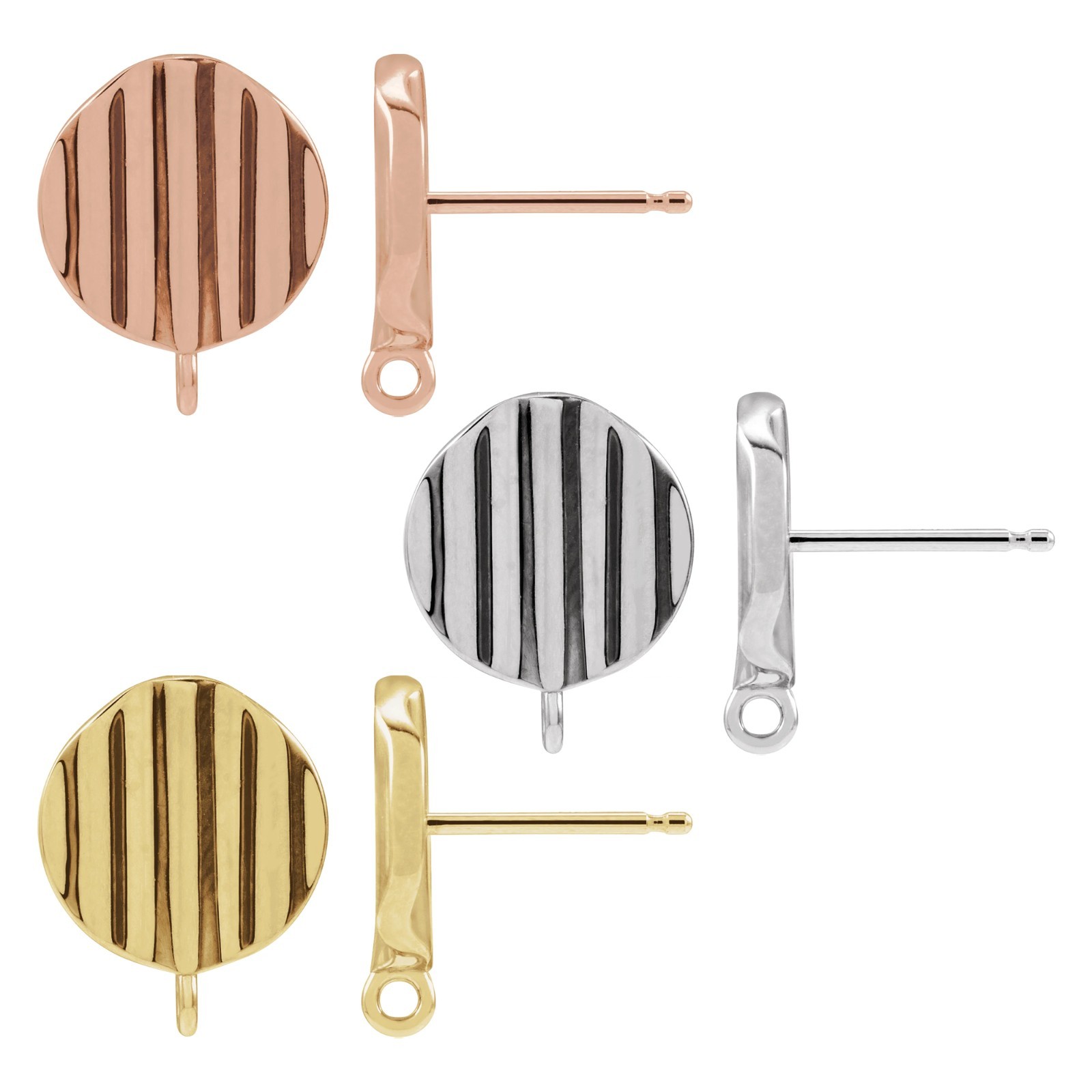 10K 14K 18K Gold, Platinum & Silver Grooved Disc Earring Top 14.2 x 12 mm